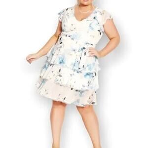 City Chic Floral Orchid Ruffle Mini Dress Size 14